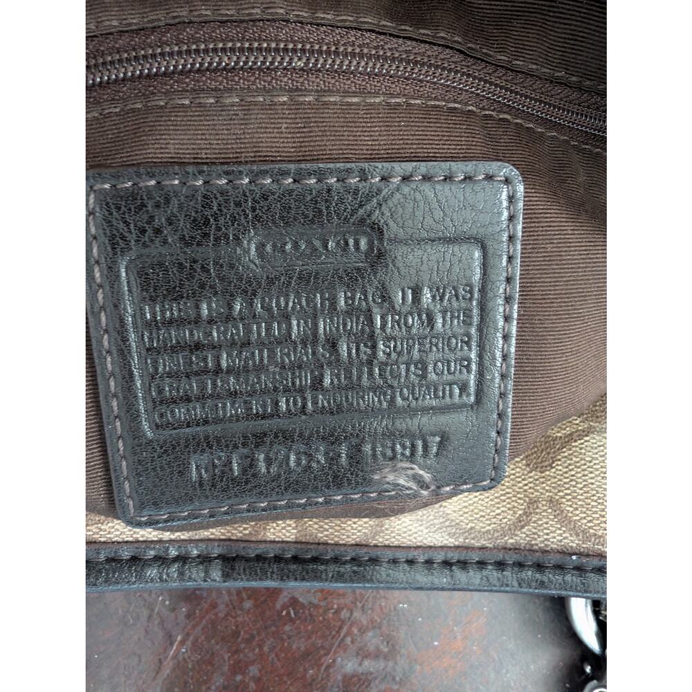 COACH! LUXE BROWN GENUINE LEATHER & TAN MONOGRAM PEYTON HANDBAG, PURSE, BAG! - Picture 13 of 14